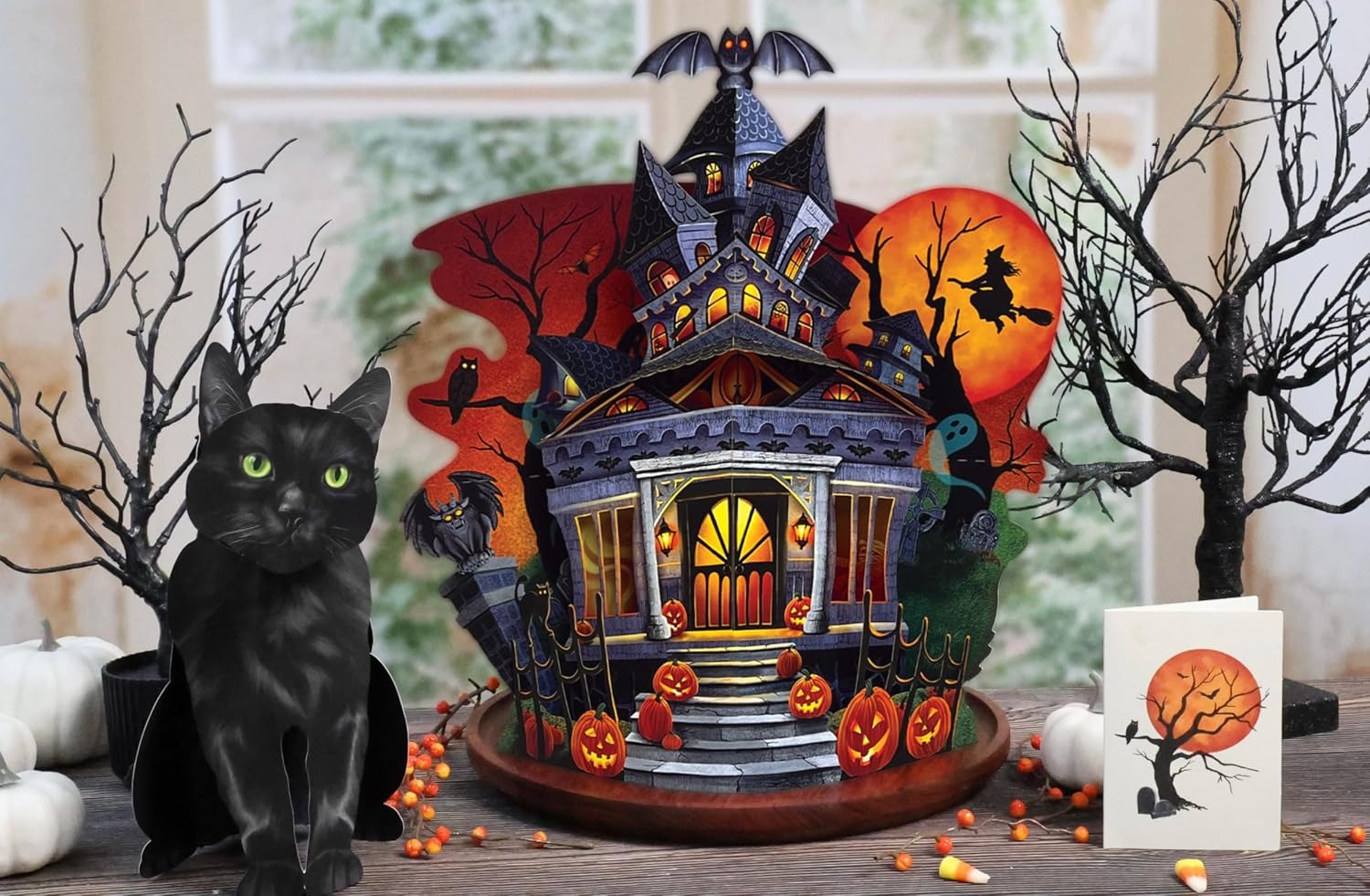 15" Haunted House 3D Pop Up Card | Halloween & Birthday Popup Greeting Card with Blank Note & Envelope
