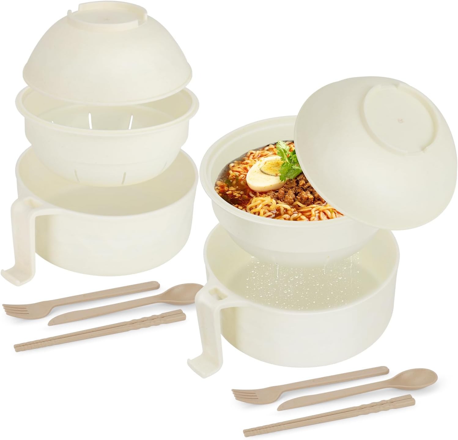 33oz Ramen Bowl Set with Chopsticks & Spoon, Microwave Ramen & Pasta Cooker, Dorm Essentials, Black