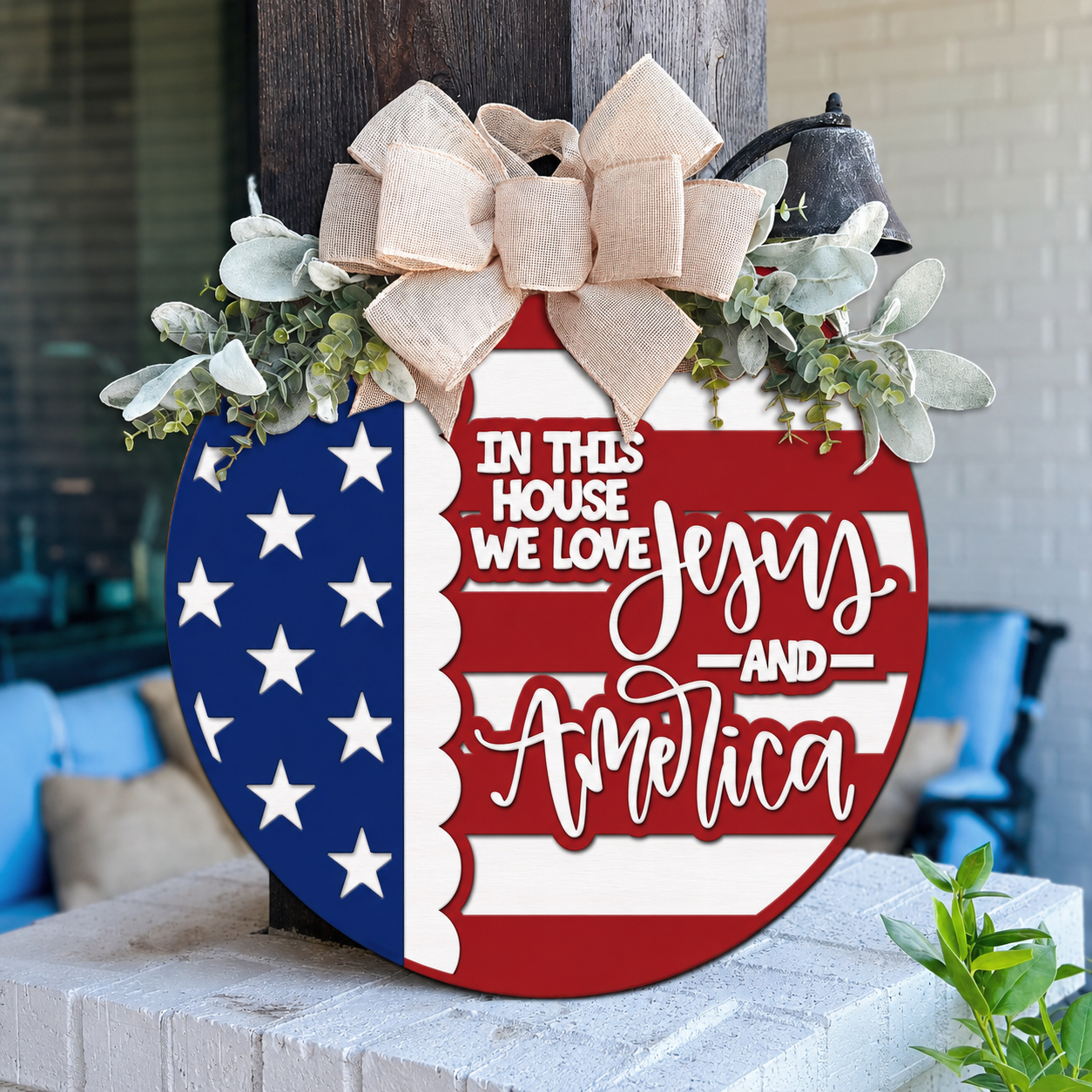 We Love Jesus And America Patriotic Flag Design For Front Door And Porch Decor