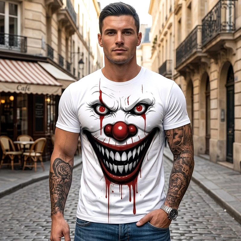 Men's 3D Horror Clown Graphic T-Shirt