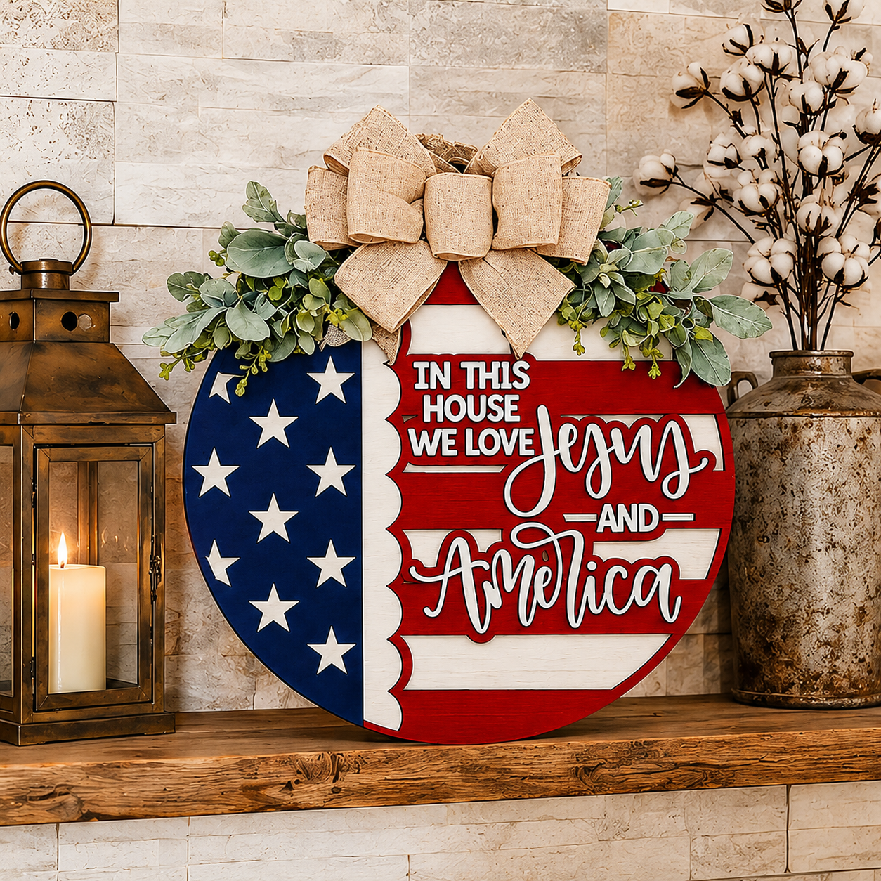 We Love Jesus And America Patriotic Flag Design For Front Door And Porch Decor