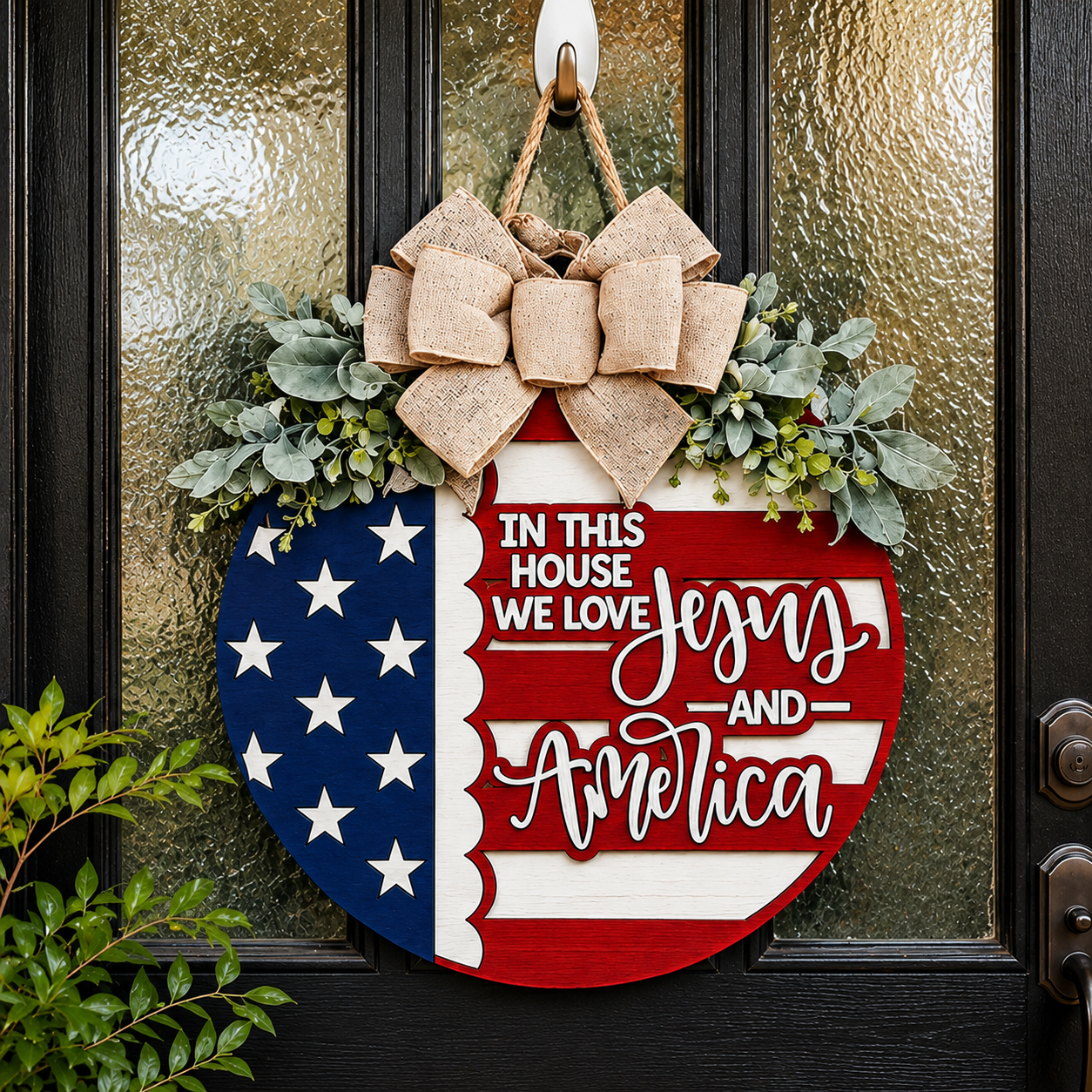 We Love Jesus And America Patriotic Flag Design For Front Door And Porch Decor