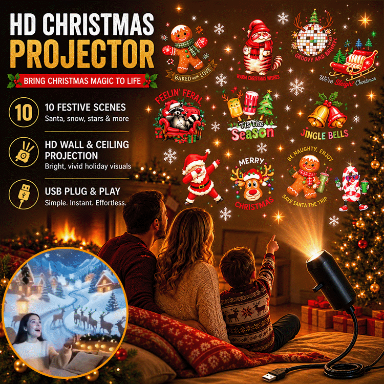🎄50% OFF!🎉10-Scene Christmas Projector Light – USB Wall & Ceiling Holiday Projector