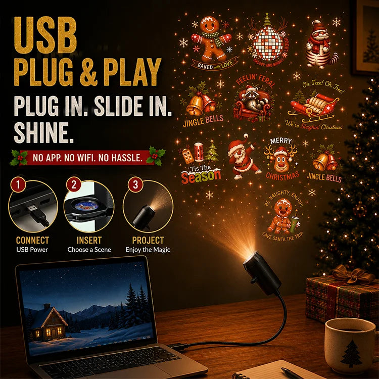 🎄50% OFF!🎉10-Scene Christmas Projector Light – USB Wall & Ceiling Holiday Projector