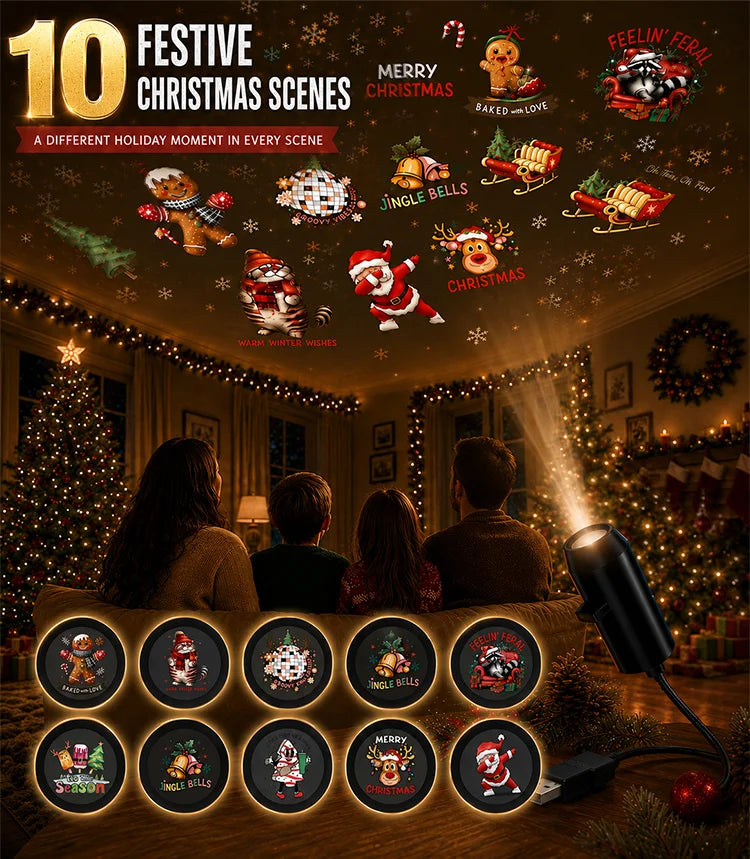 Ten interchangeable festive Christmas projector scenes
