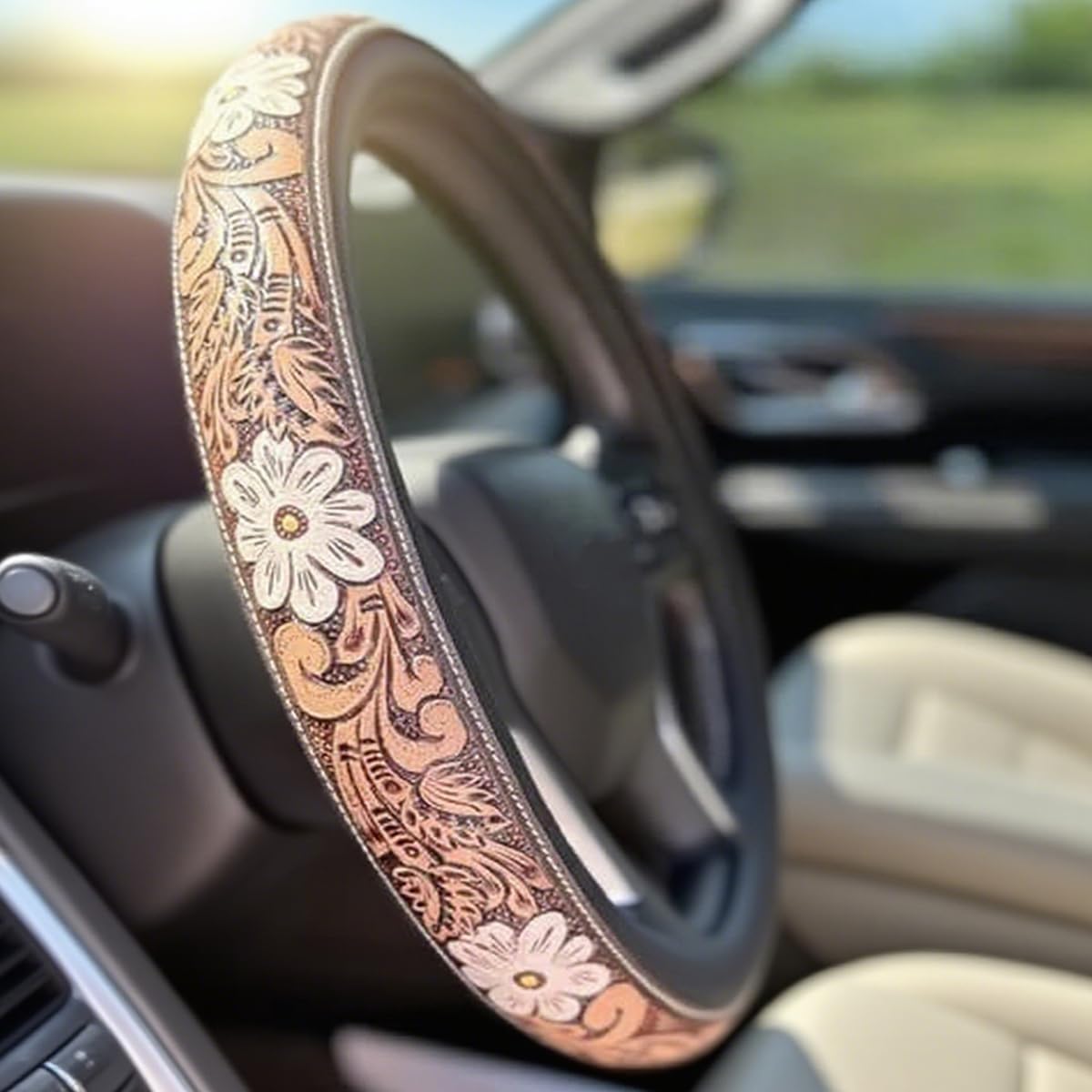 Western Leather Steering Wheel Cover