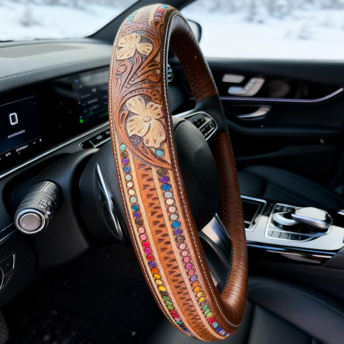 Western Leather Steering Wheel Cover