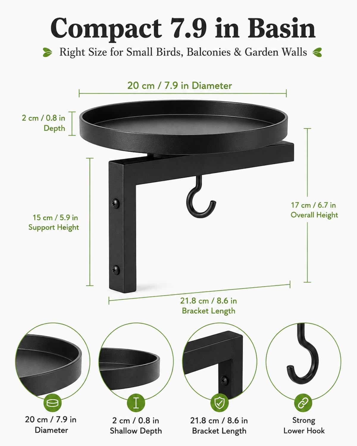 Wall-Mounted Metal Bird Bath With Feeding Hook