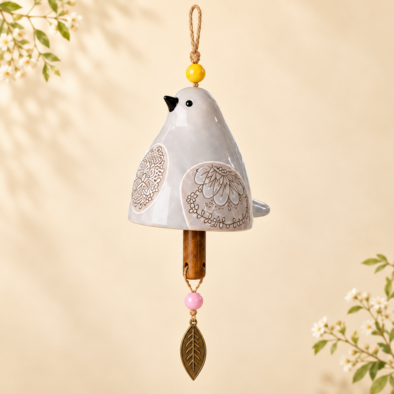 50% OFF!Hand-Painted Resin Bird Wind Chime, Colorful Folk Art Garden Hanging Decor