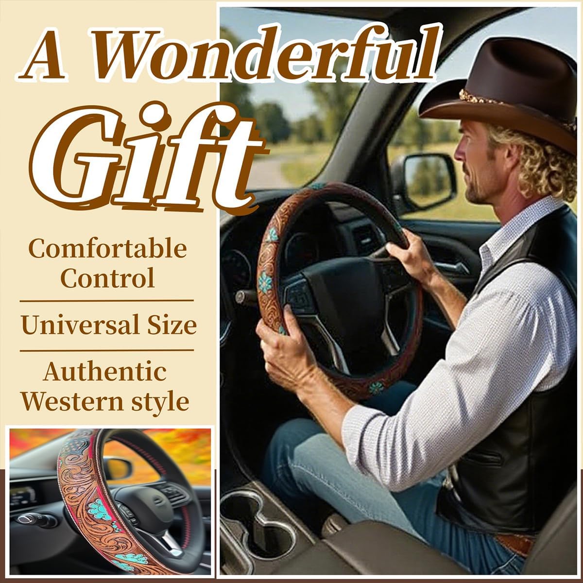 Western Leather Steering Wheel Cover