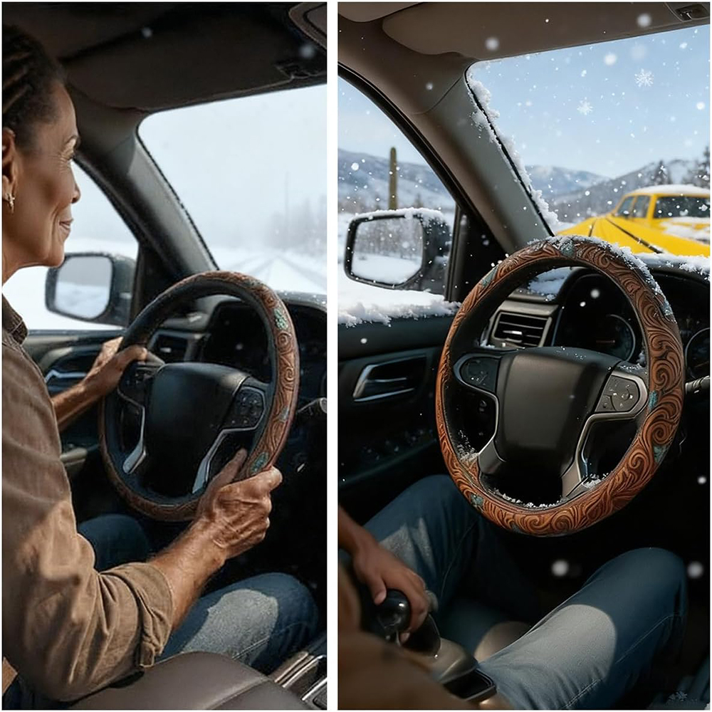 Western Leather Steering Wheel Cover