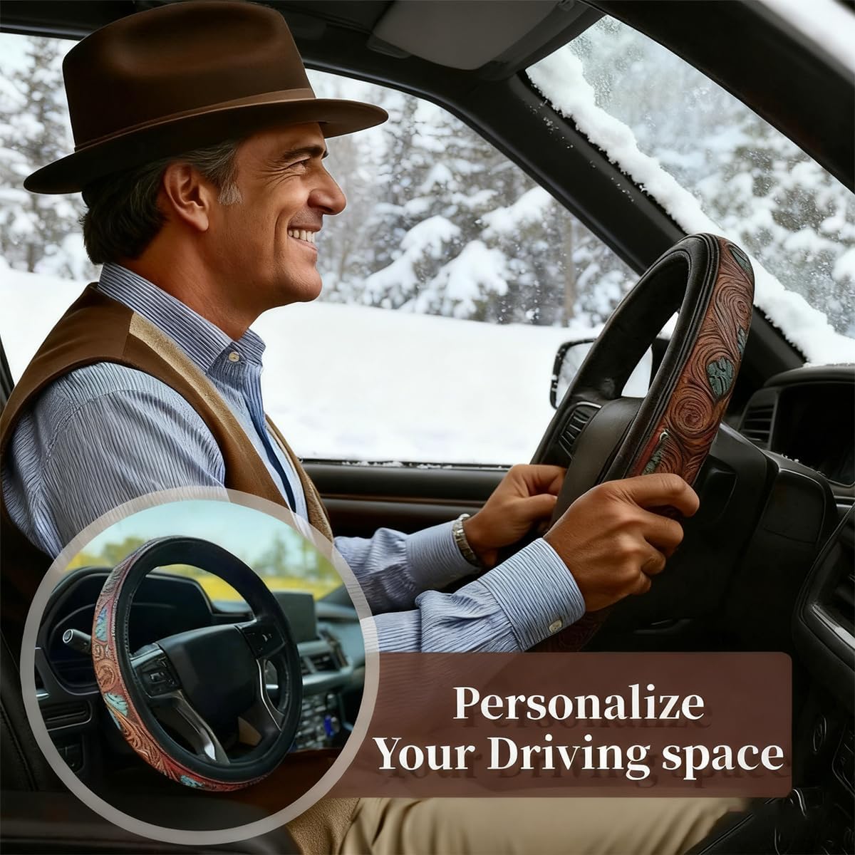 Western Leather Steering Wheel Cover
