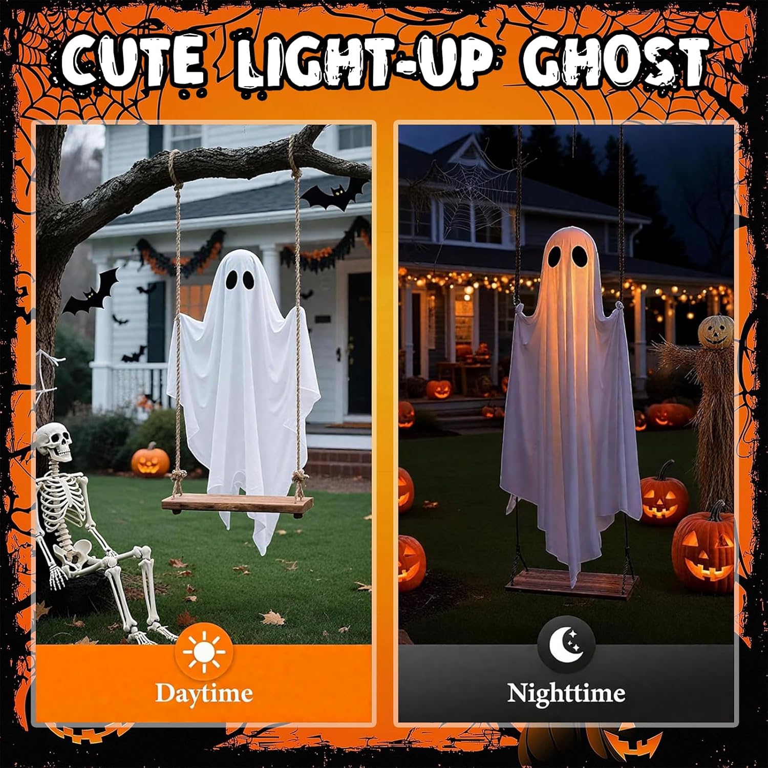 Hanging Ghost Swing with Remote Control String Lights
