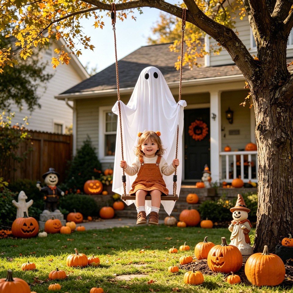 Hanging Ghost Swing with Remote Control String Lights