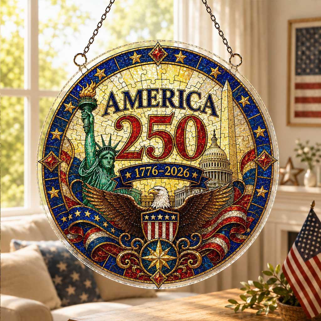 U.S. 250th Puzzle Suncatcher - Acrylic Stained Glass Style