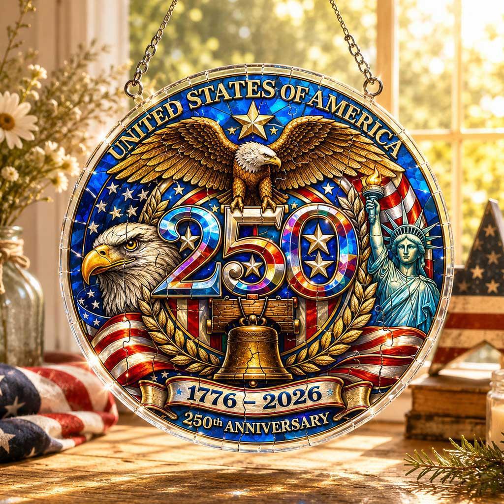 U.S. 250th Puzzle Suncatcher - Acrylic Stained Glass Style