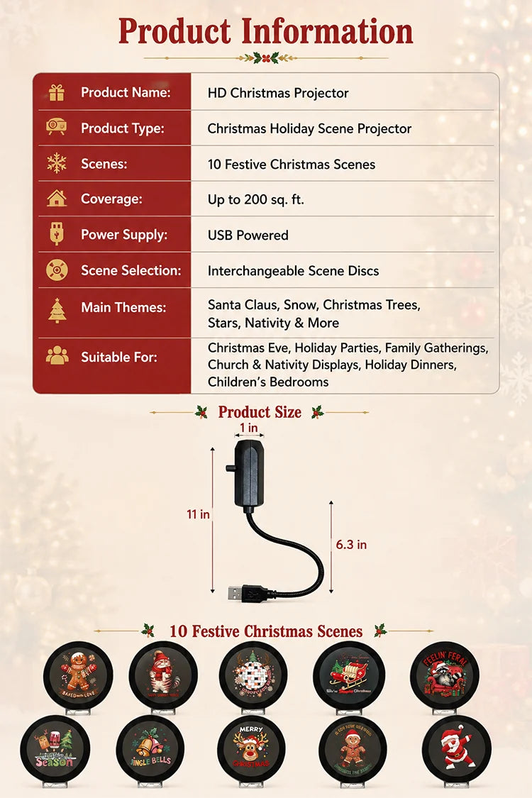 Christmas projector specifications size and ten interchangeable scene discs