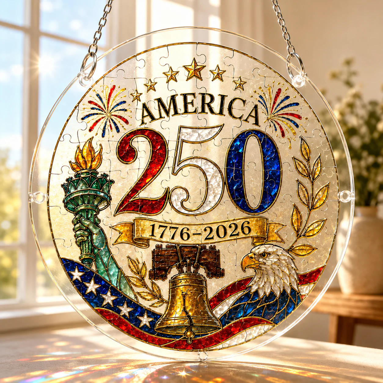 U.S. 250th Puzzle Suncatcher - Acrylic Stained Glass Style