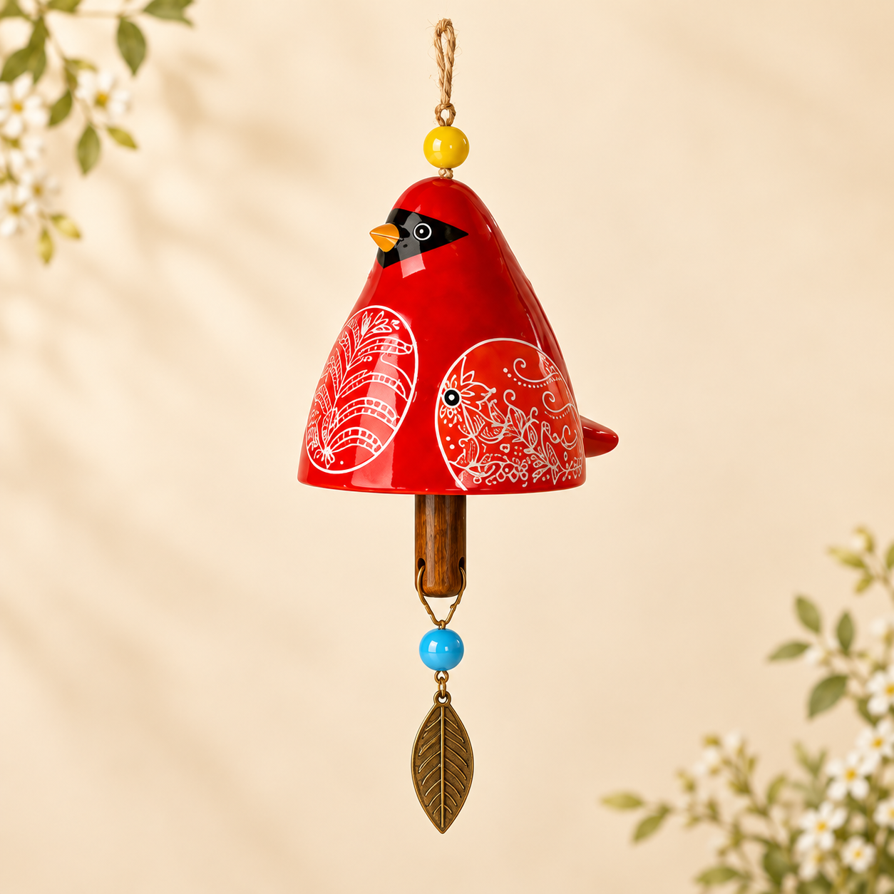 50% OFF!Hand-Painted Resin Bird Wind Chime, Colorful Folk Art Garden Hanging Decor