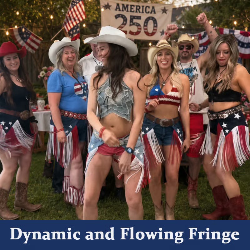 USA 250th Anniversary Patriotic Denim Fringe Belt