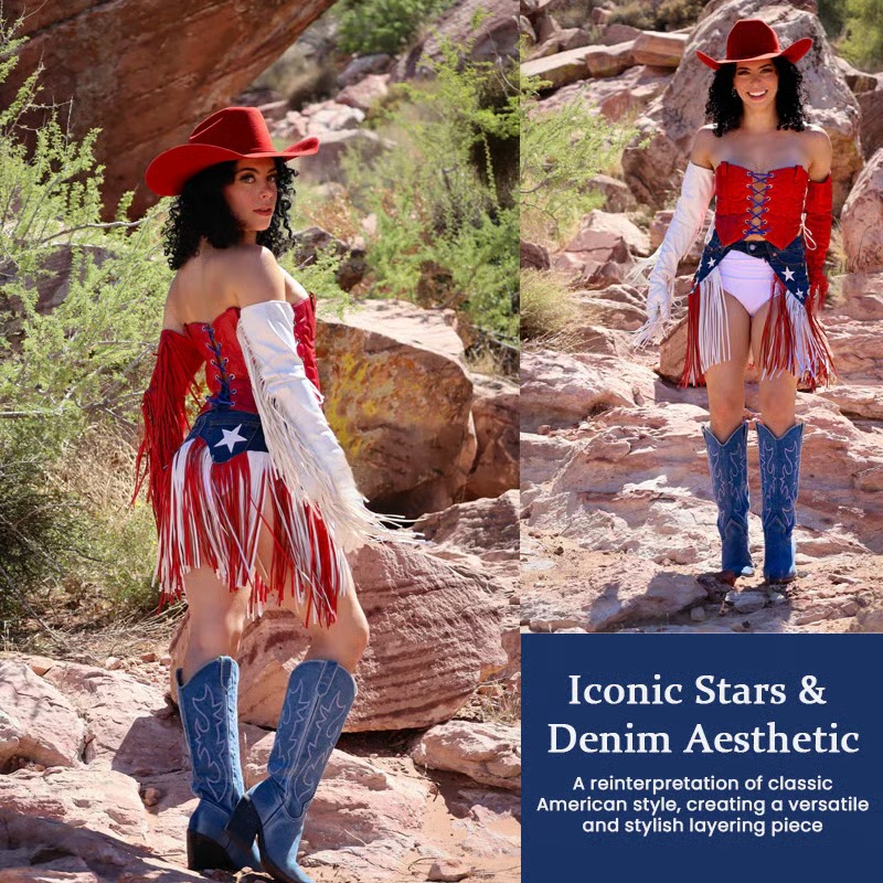 USA 250th Anniversary Patriotic Denim Fringe Belt