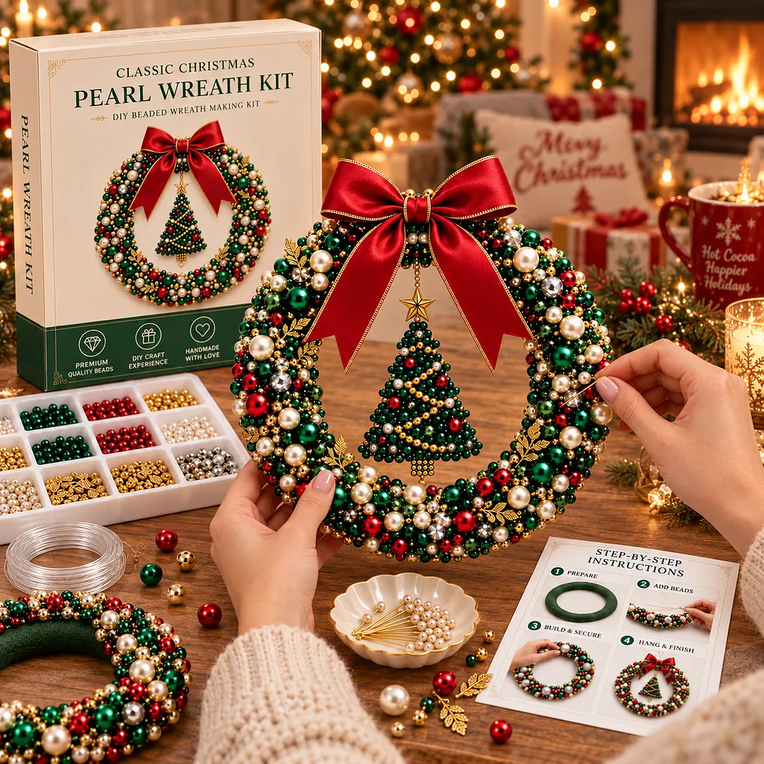 DIY Beaded Pearl Art Kit Christmas Wreath Ornament Kit Holiday Decor