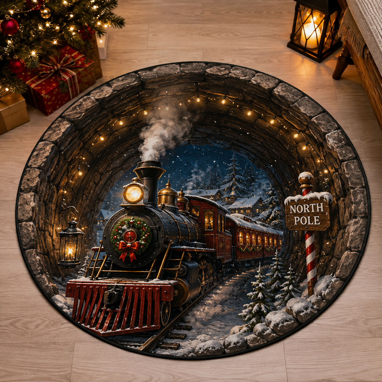 📢📢Mega Sale⏰！！！1🎄 Christmas 3D Illusion Rug – Magical Holiday Portal Floor Decor