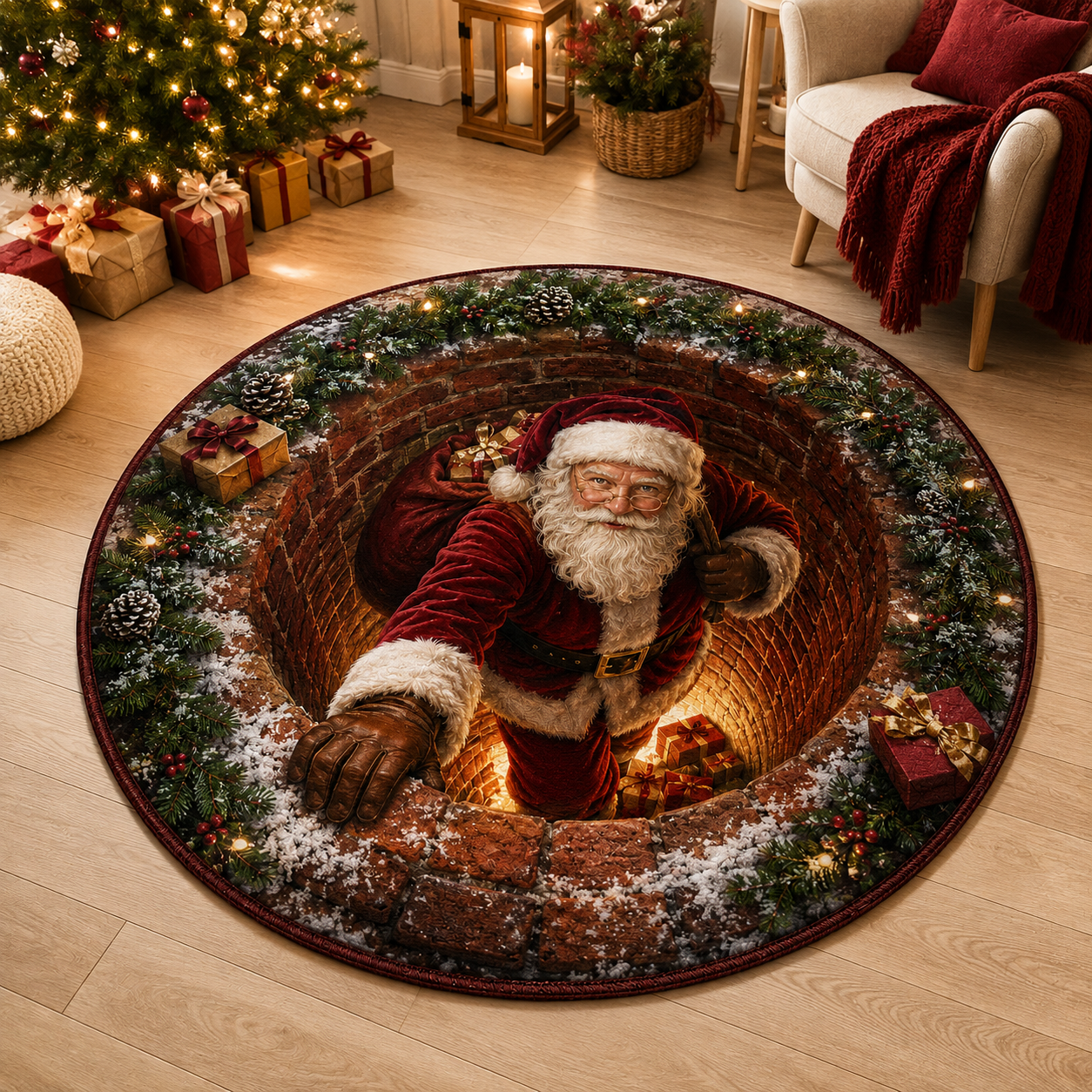 📢📢Mega Sale⏰！！！1🎄 Christmas 3D Illusion Rug – Magical Holiday Portal Floor Decor