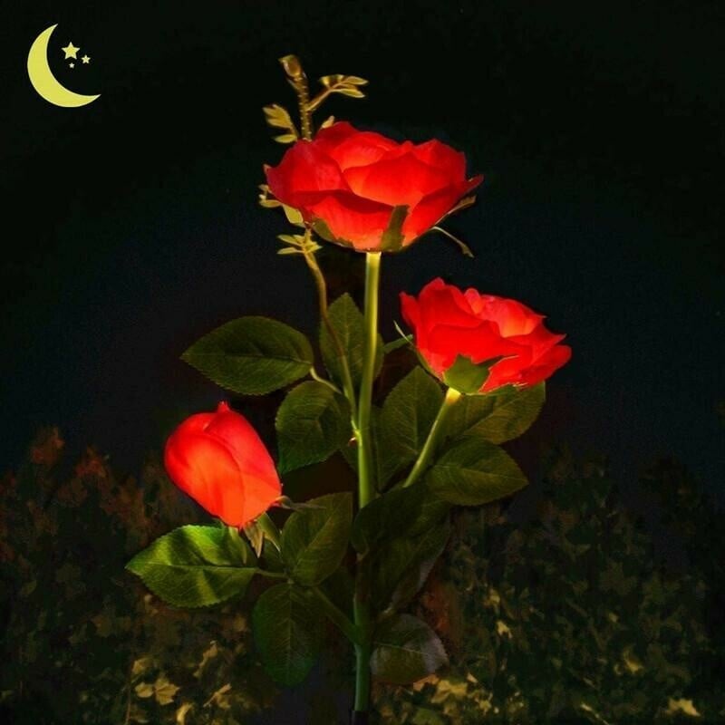 SPRING ARTIFICIAL ROSE SOLAR GARDEN STAKE LIGHTS