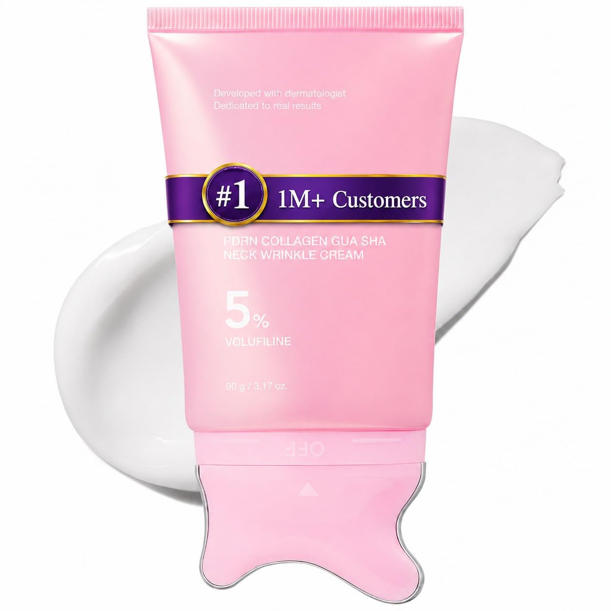 Collagen Gua Sha Neck Wrinkle Cream - Firming, Contour Care | For the Look of Fine Lines, Jawline, Neck