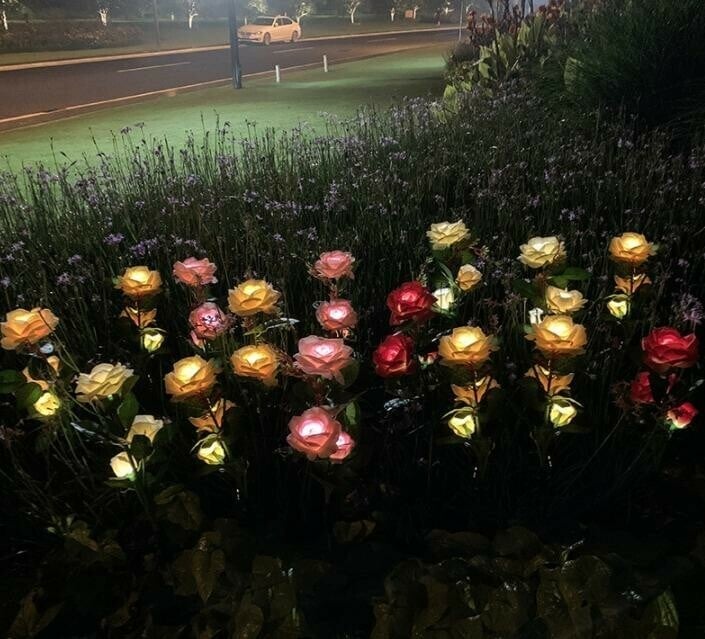 SPRING ARTIFICIAL ROSE SOLAR GARDEN STAKE LIGHTS