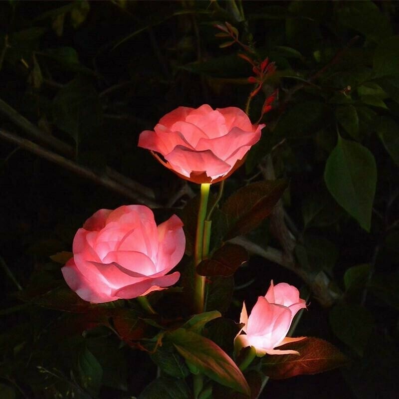 SPRING ARTIFICIAL ROSE SOLAR GARDEN STAKE LIGHTS
