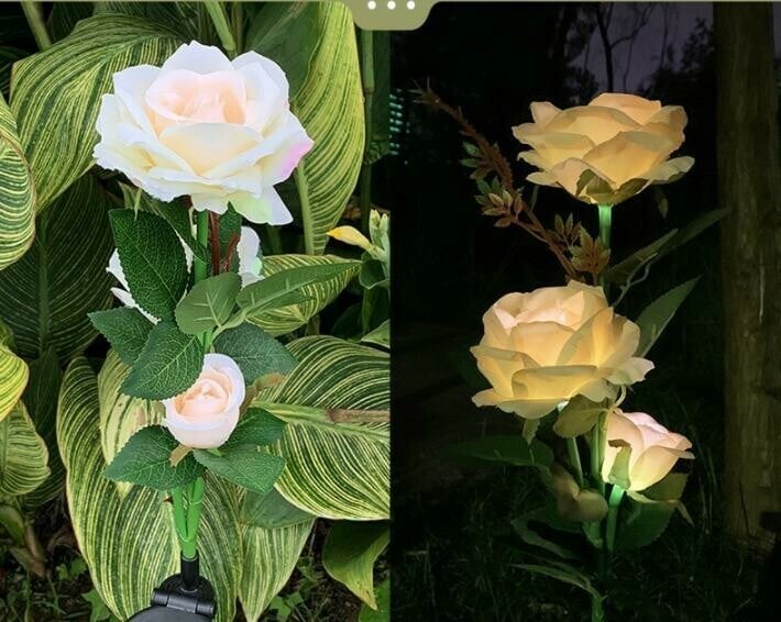 SPRING ARTIFICIAL ROSE SOLAR GARDEN STAKE LIGHTS