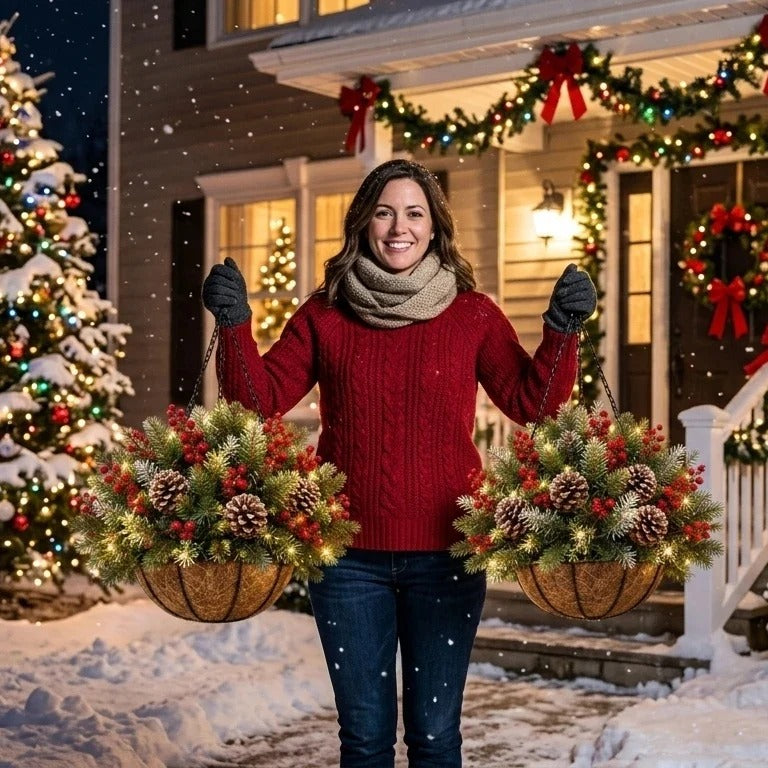 🎄 Last Day 70% OFF🏆Pre-Lit Christmas Hanging Basket |🎄 Pre-lit, weather-resistant, and zero maintenance