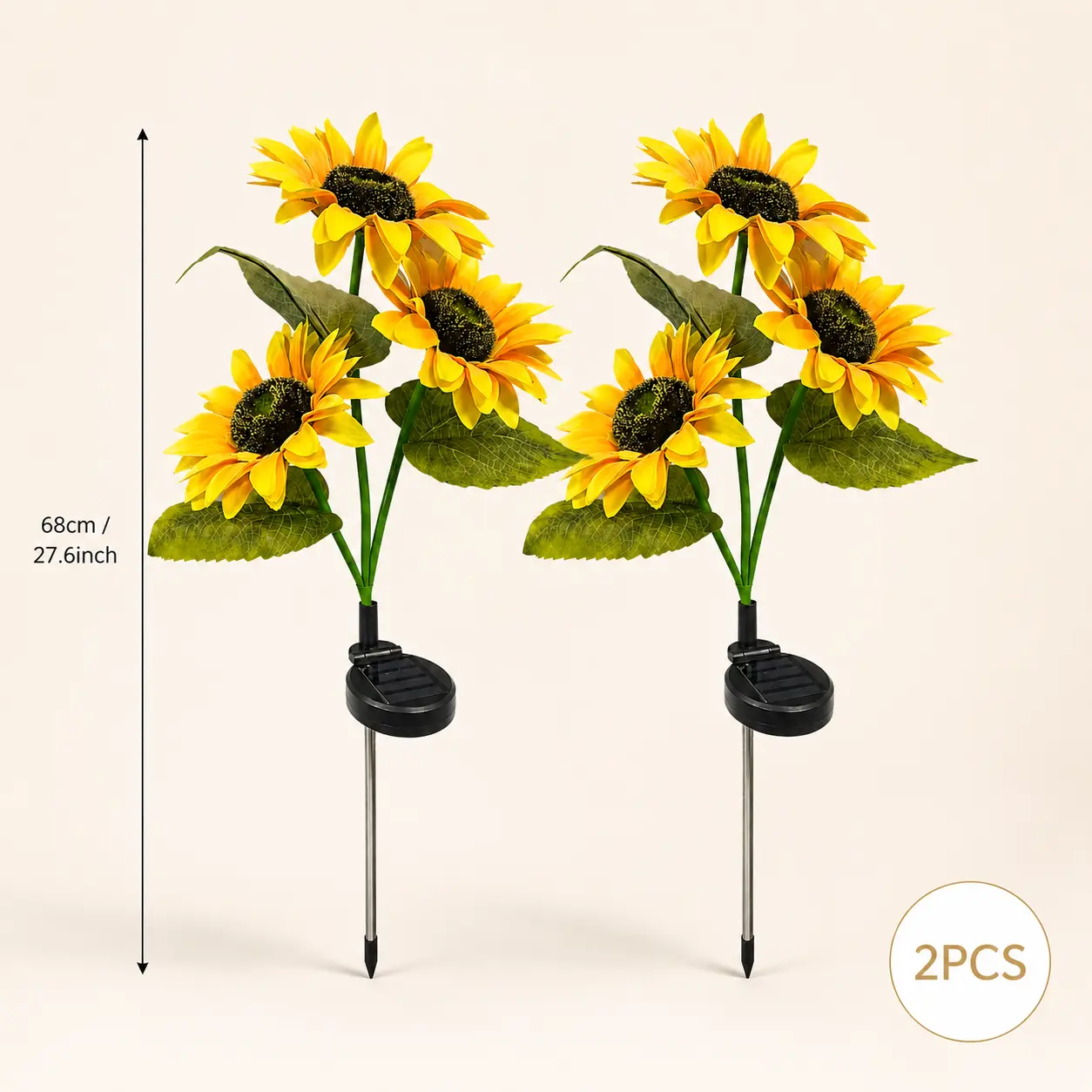 LED Solar Sunflower Garden Stake Lights - 2/4/6 Packs, 14cm Large Flower Heads, 65cm Tall, IP65 Waterproof Realistic Decor for Lawn, Patio, Light