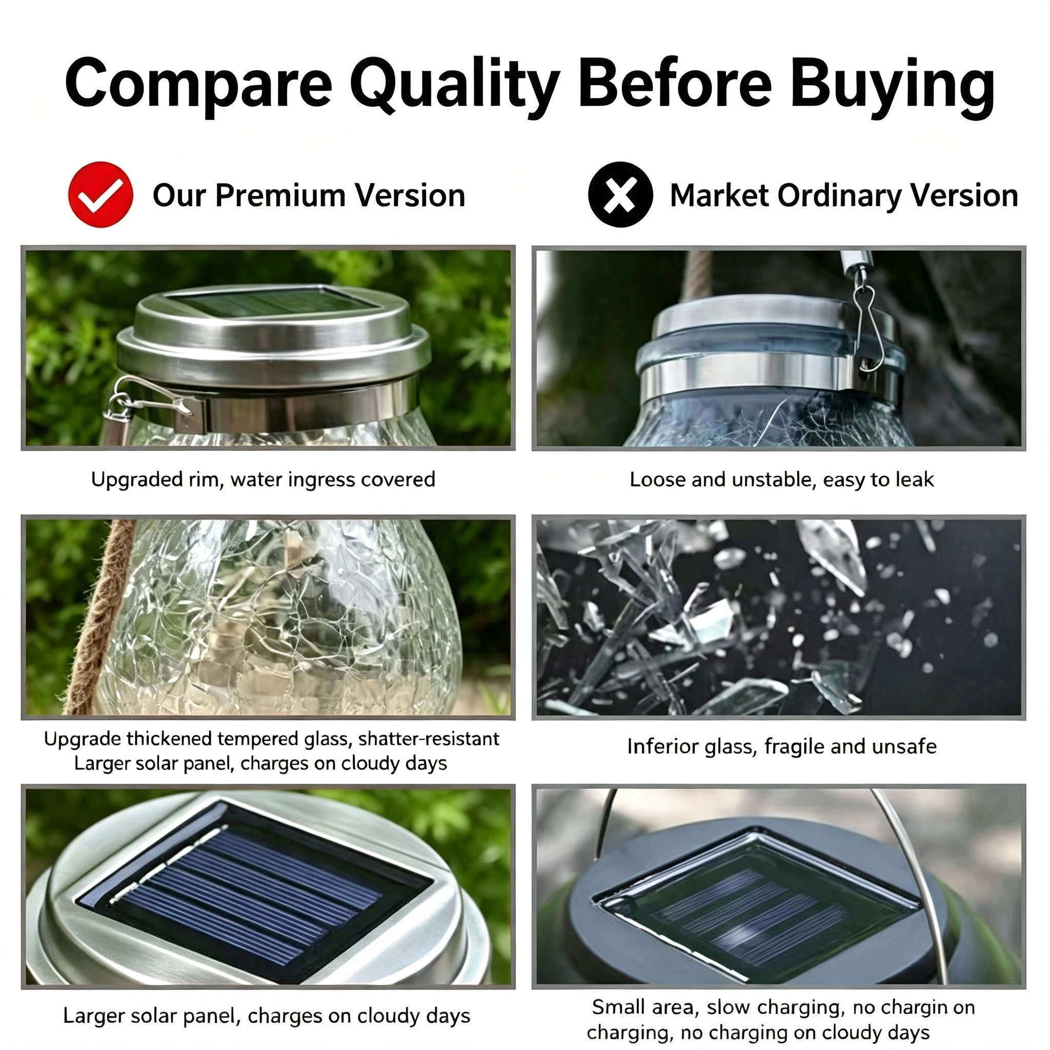 Solar LED Crackle Glass Hanging Lantern | Waterproof Outdoor Garden Tree Decor Light