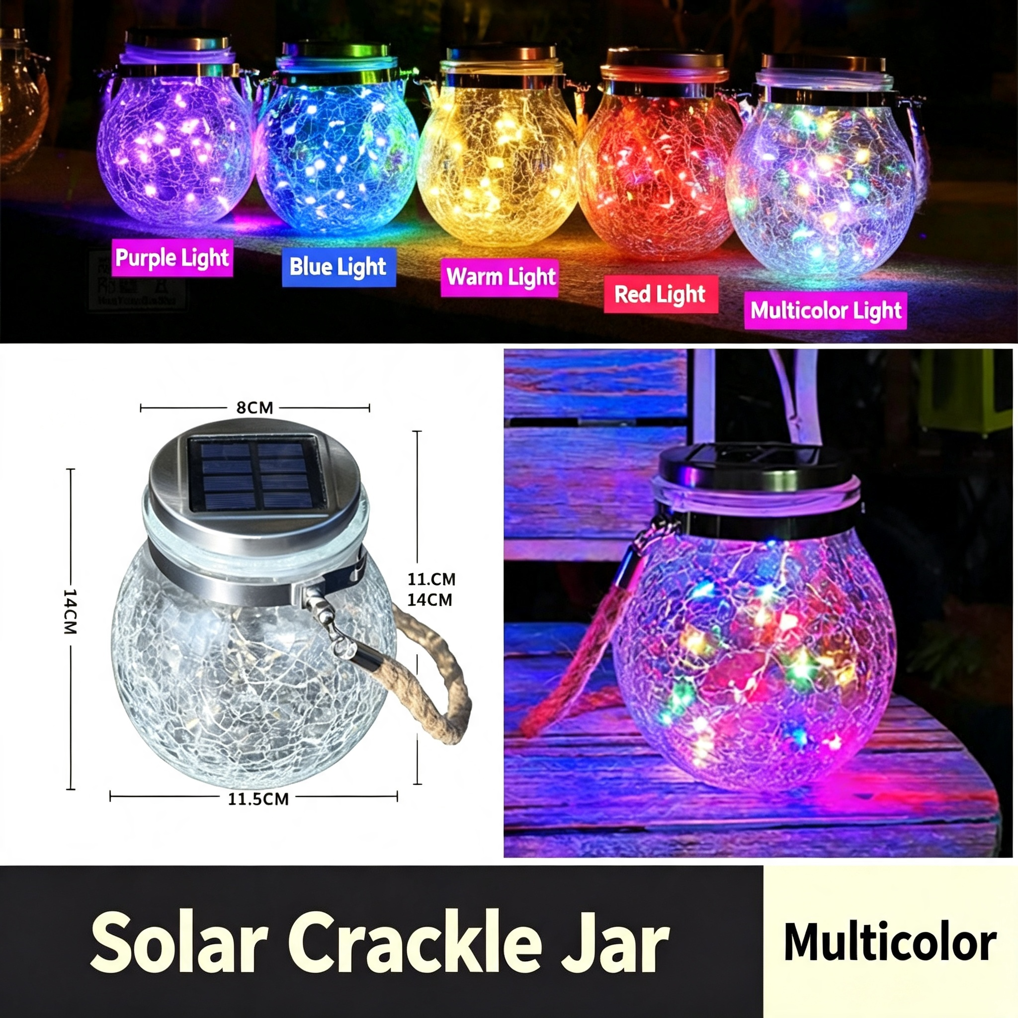 Solar LED Crackle Glass Hanging Lantern | Waterproof Outdoor Garden Tree Decor Light