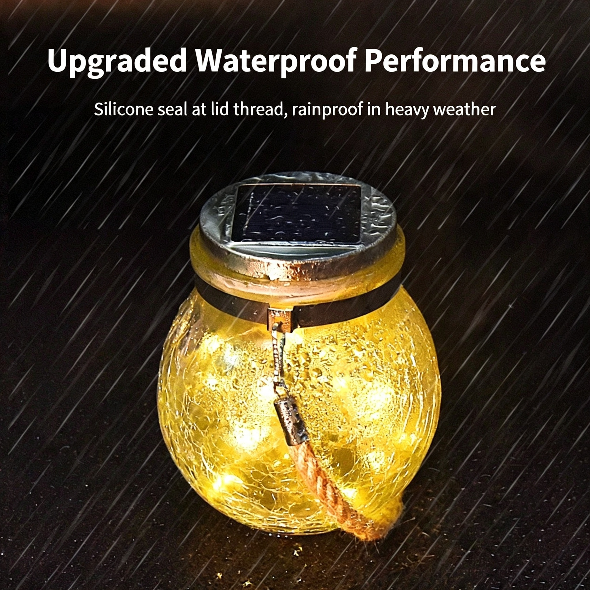 Solar LED Crackle Glass Hanging Lantern | Waterproof Outdoor Garden Tree Decor Light