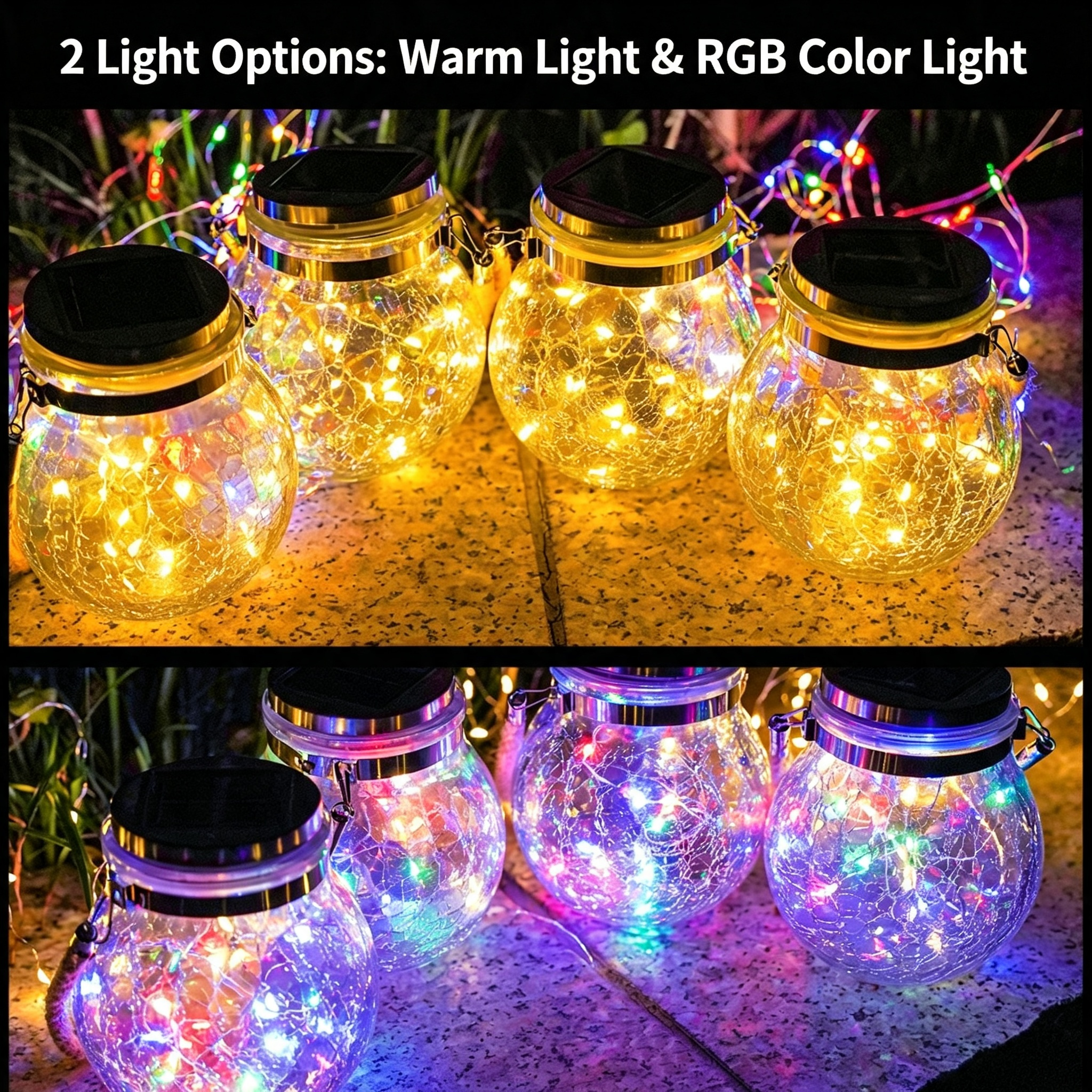 Solar LED Crackle Glass Hanging Lantern | Waterproof Outdoor Garden Tree Decor Light