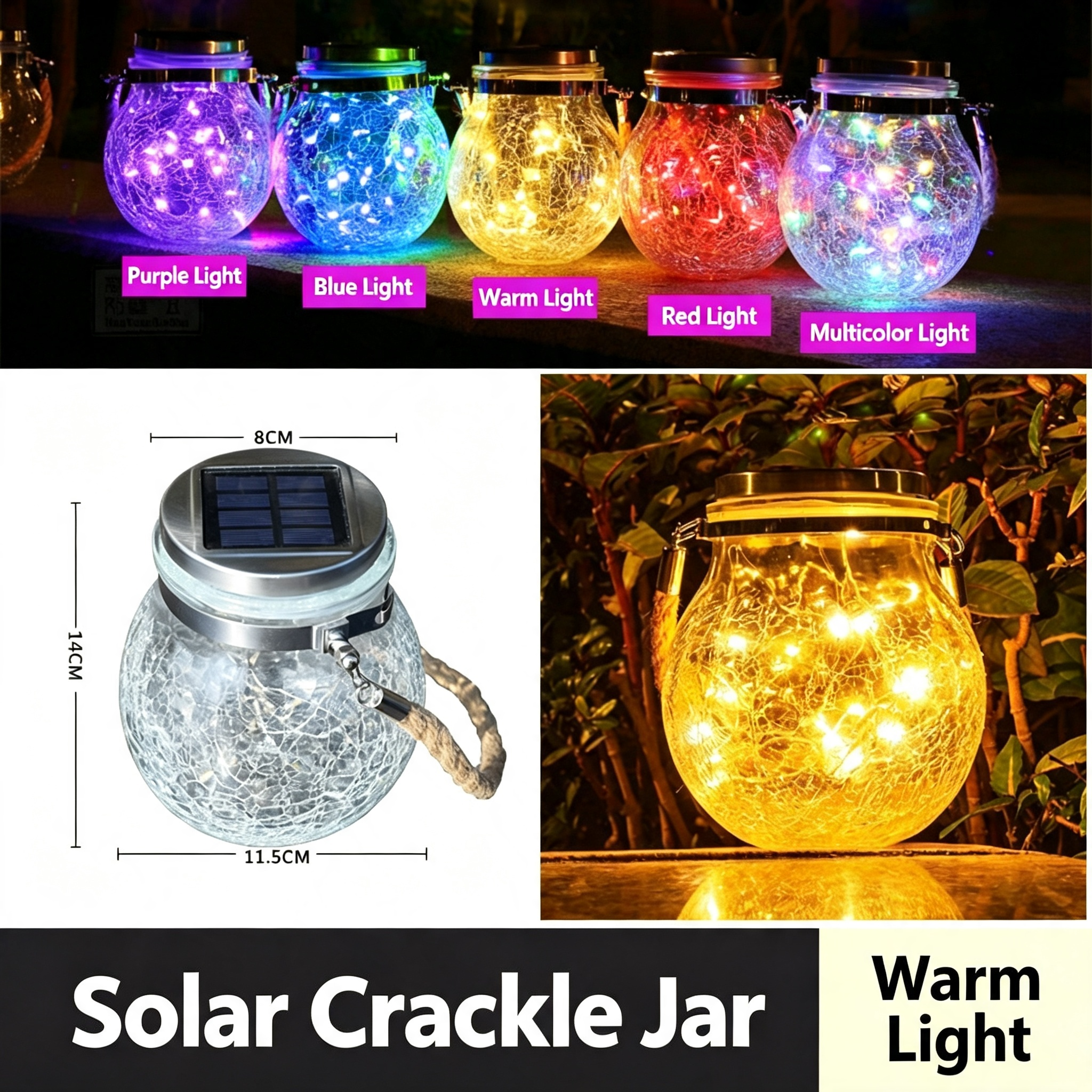 Solar LED Crackle Glass Hanging Lantern | Waterproof Outdoor Garden Tree Decor Light