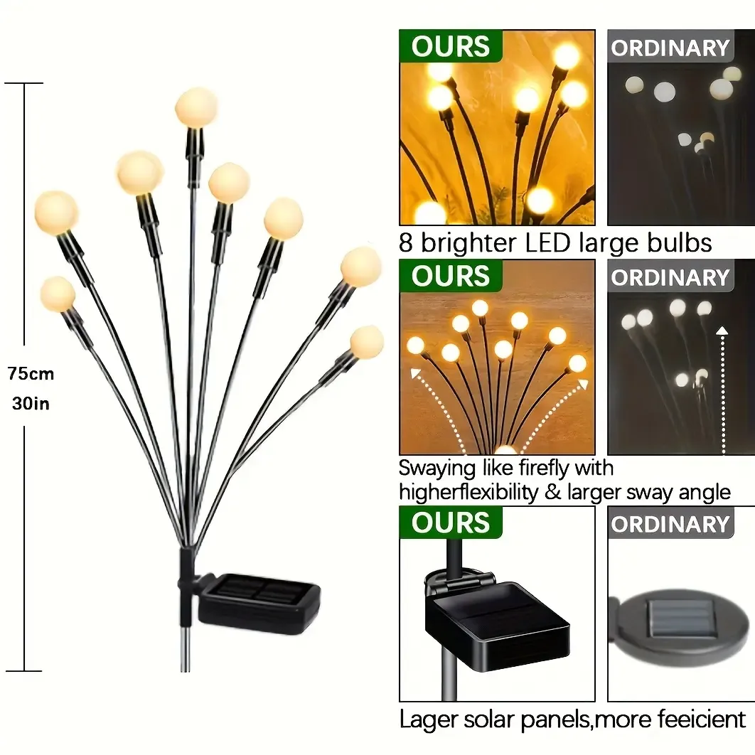 Big Bulb Solar Firefly Lights | Waterproof Outdoor Solar Fairy Lights for Patio & Garden Decor