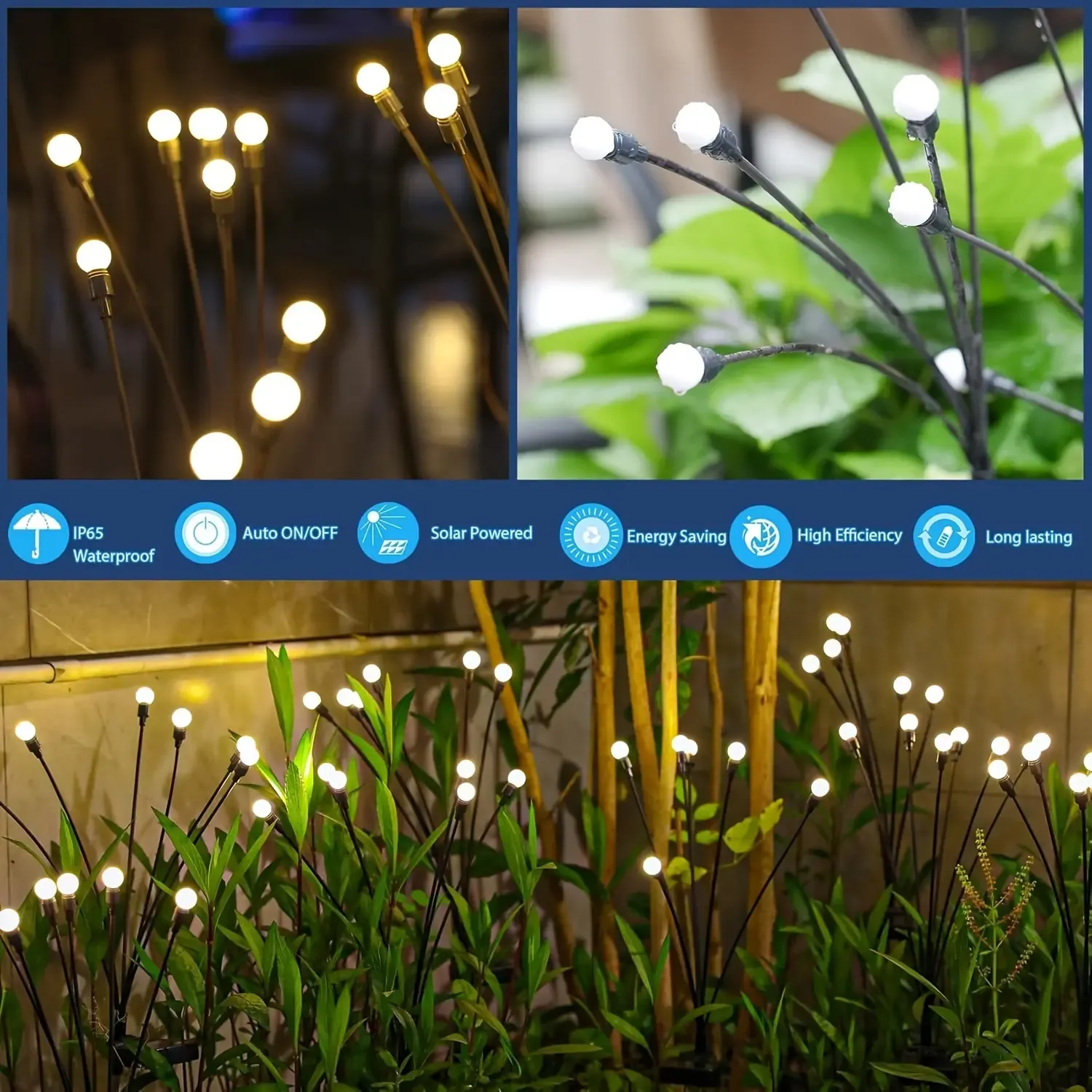 Big Bulb Solar Firefly Lights | Waterproof Outdoor Solar Fairy Lights for Patio & Garden Decor