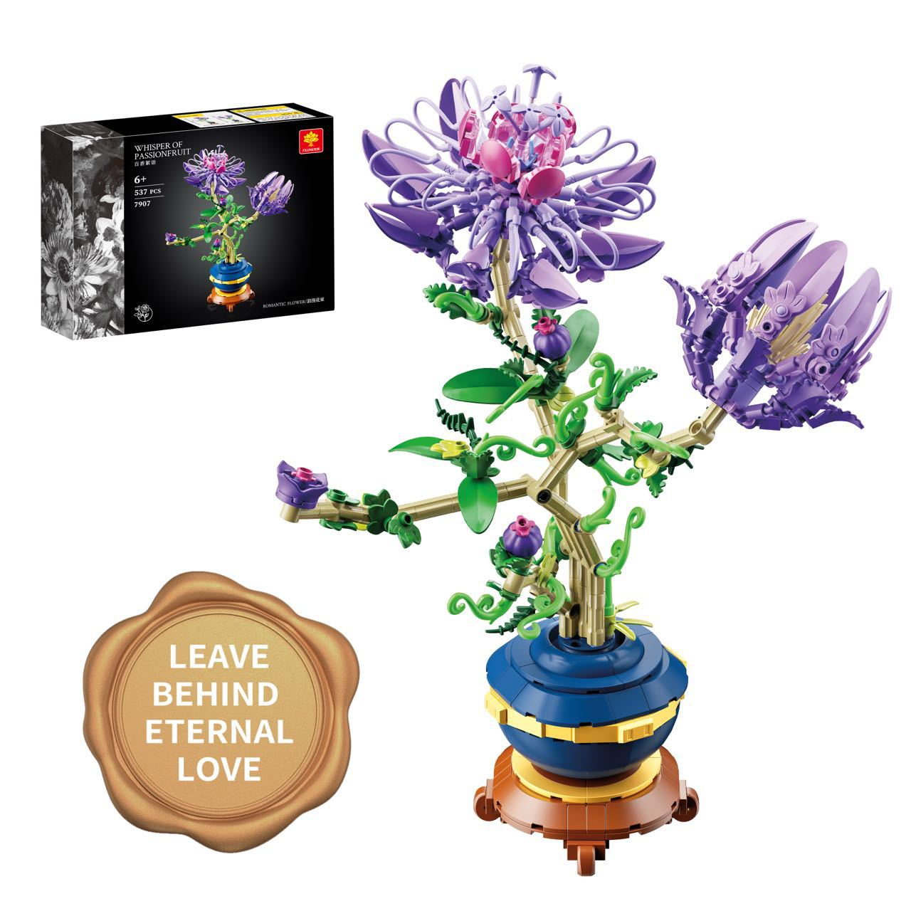 Flower Bouquet Building Set, Purple Roses Botanical Collection Kits for Adults Women, Gift for Valentine's Day for Her/Mom/Girlfriend/Wife/Couple, Gothic Modern Home Room Office Table Decor