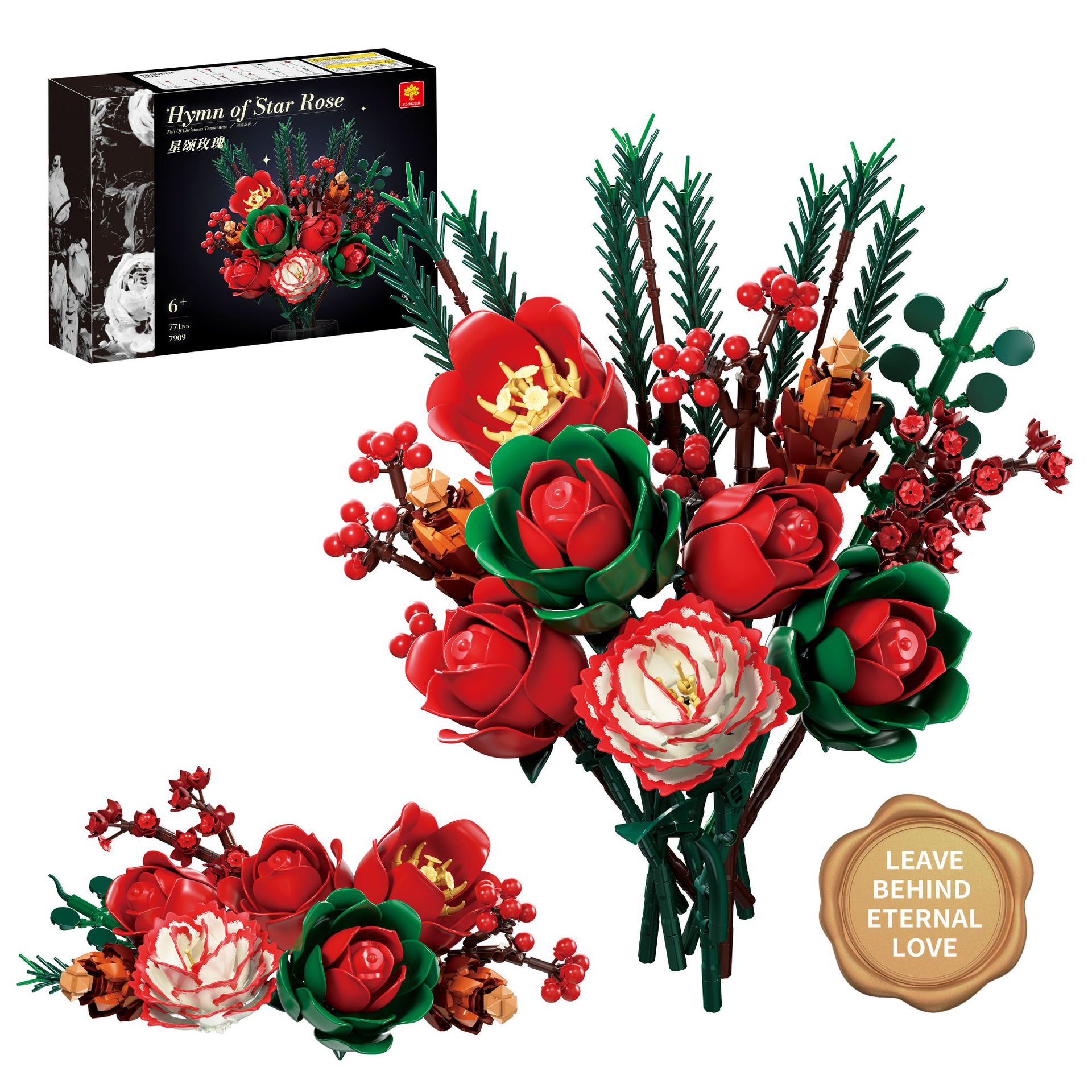 Flower Bouquet Building Set, Purple Roses Botanical Collection Kits for Adults Women, Gift for Valentine's Day for Her/Mom/Girlfriend/Wife/Couple, Gothic Modern Home Room Office Table Decor