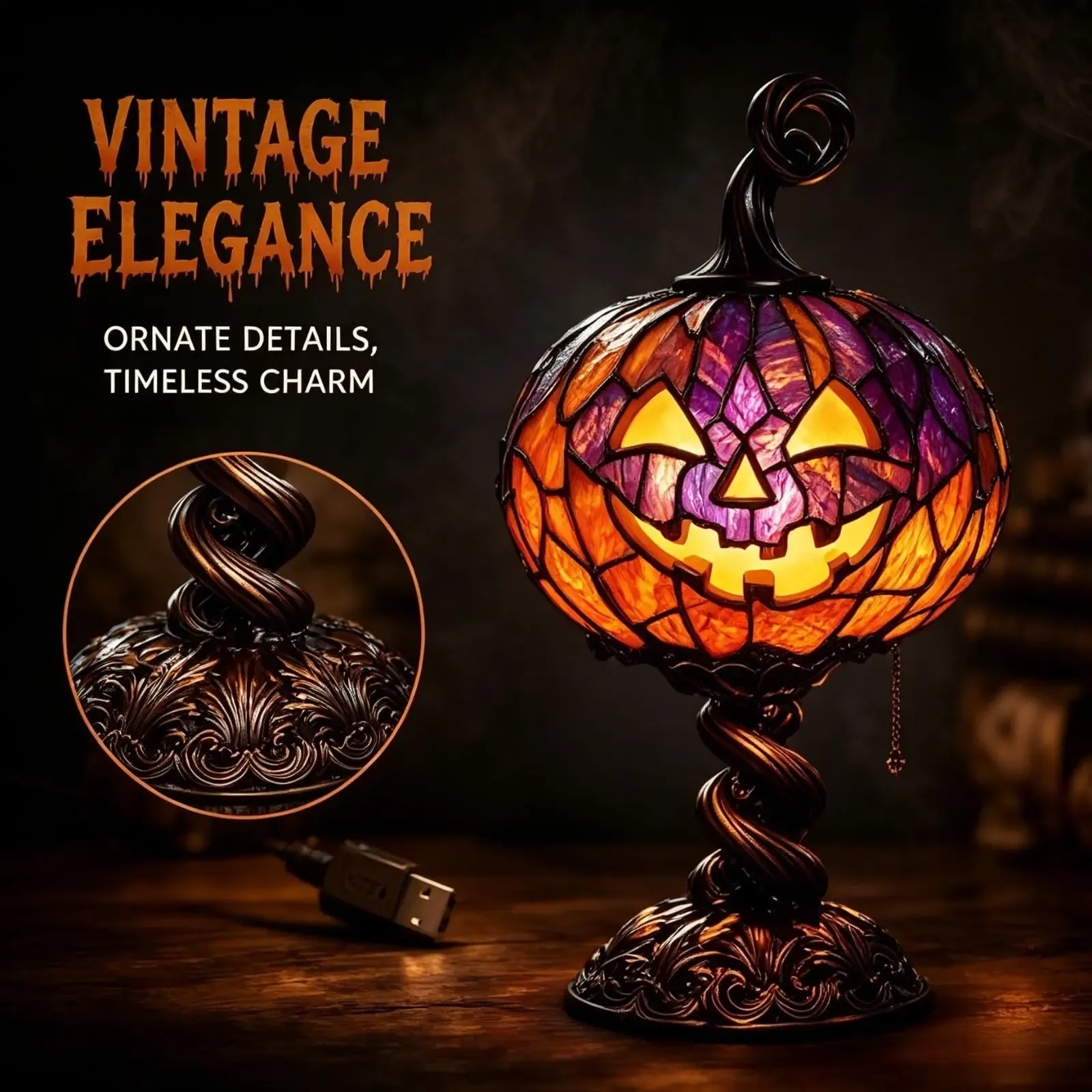 New Halloween Glowing Ghost  Pumpkin Table Lamp, Resin Craft Creative Home Decor Ornament, Unique DIY Decoration Piece