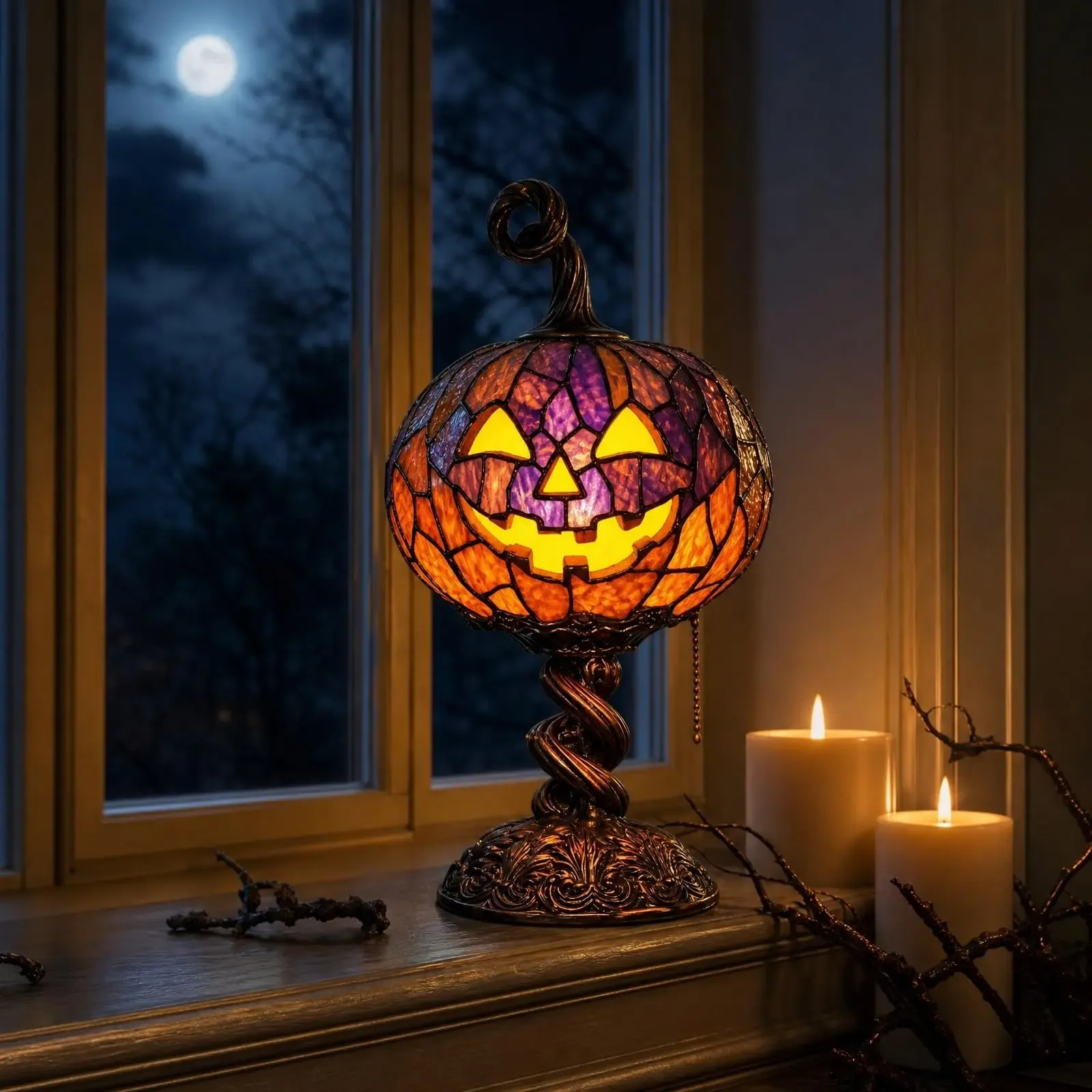 New Halloween Glowing Ghost  Pumpkin Table Lamp, Resin Craft Creative Home Decor Ornament, Unique DIY Decoration Piece