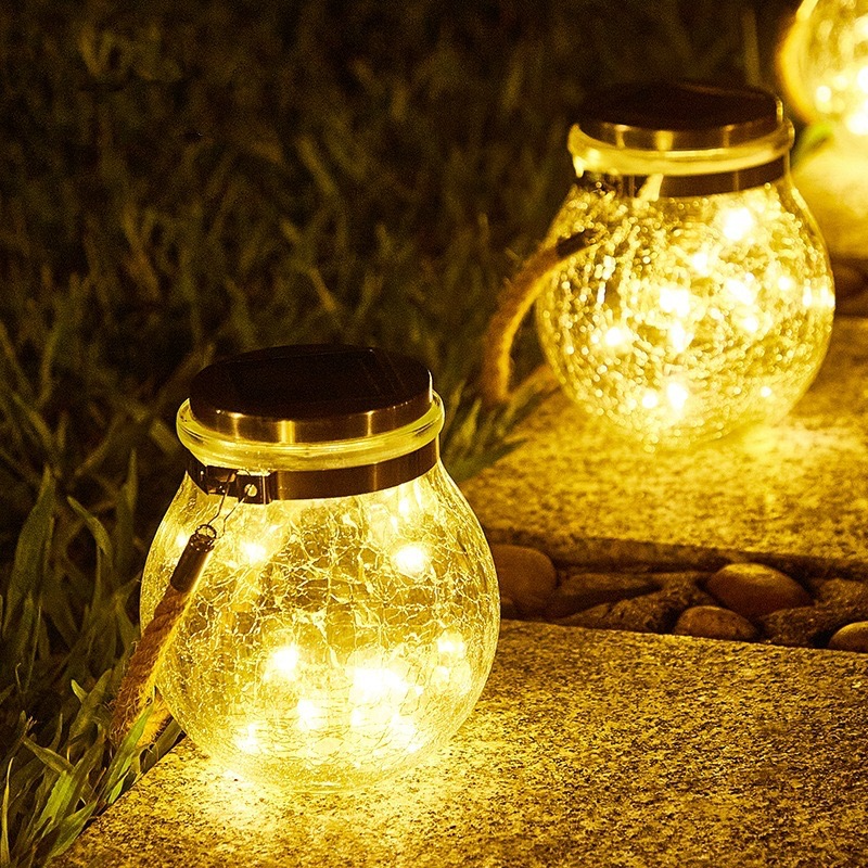 Solar LED Crackle Glass Hanging Lantern | Waterproof Outdoor Garden Tree Decor Light