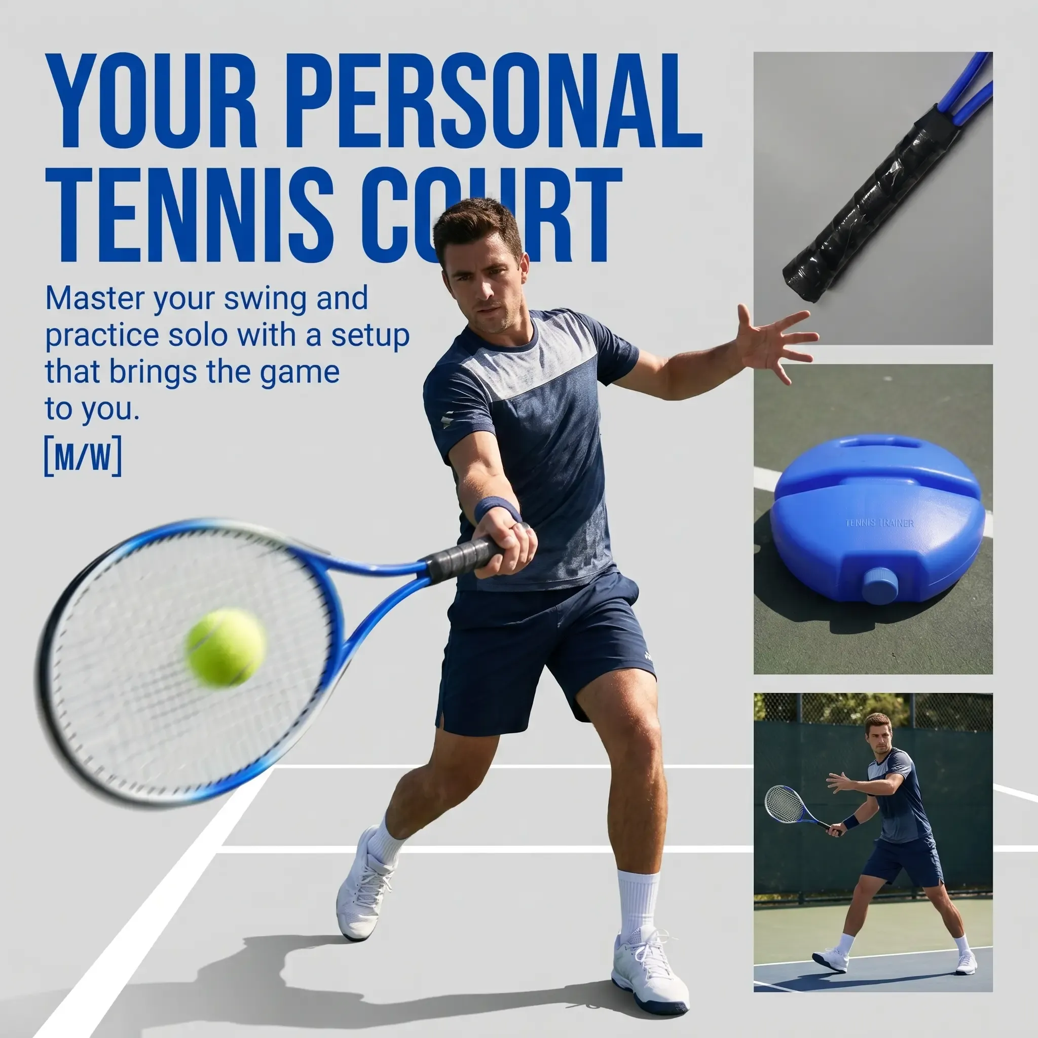 Portable Solo Tennis Trainer Set with Weighted Base Elastic Rebound String 2 Practice Balls Home Backyard Outdoor Sports Training Gear