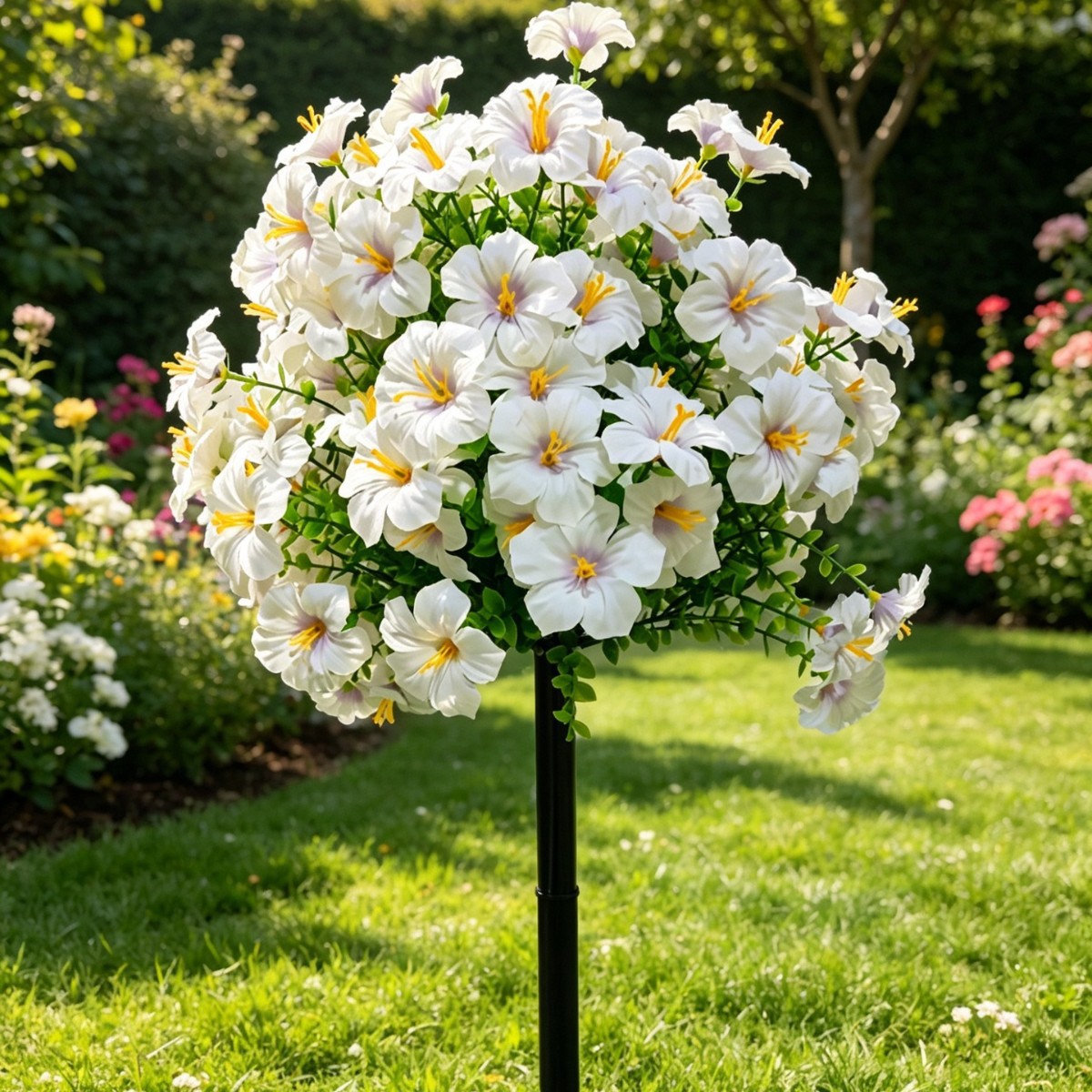 Lightweight Faux Daisy Bouquet with Eucalyptus Boxwood Greenery | Plastic Artificial Flowers for Indoor Outdoor Garden Patio Summer Decor
