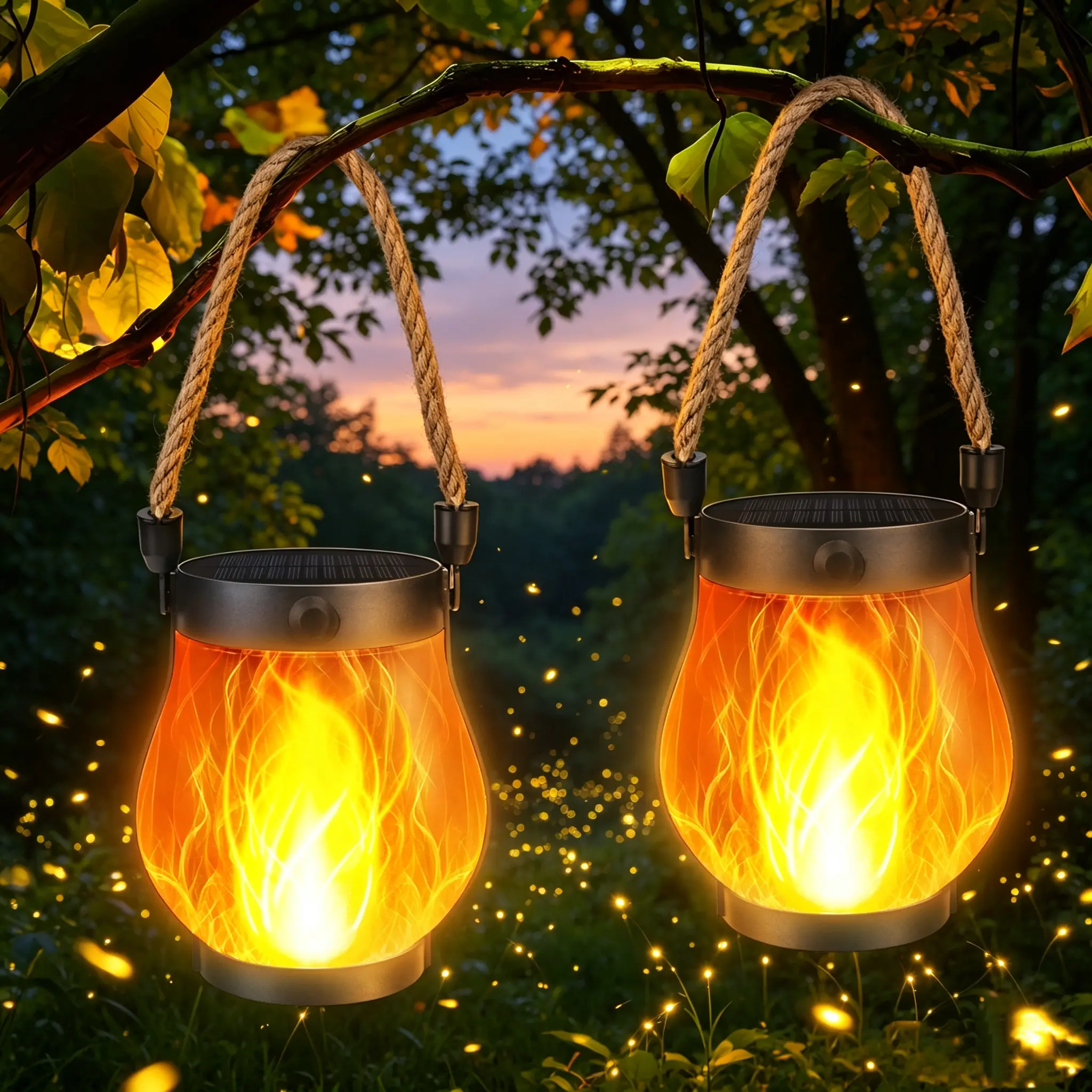 Solar Lanterns, Flickering Flame Garden Lights, USB and Solar Dual Charging, Outdoor Waterproof Pendant Lights for Yard Pat，Halloween Decorationsi Porch Decoration,dorm essentials,home decor,home essentials,camping essentials